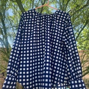 Ann Taylor blouse navy blue checkered